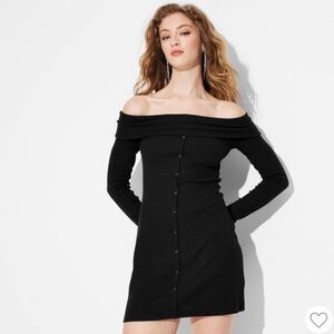 Wild Fable Forrest GREEN: Small off the shoulder long sleeve body con dress (24)